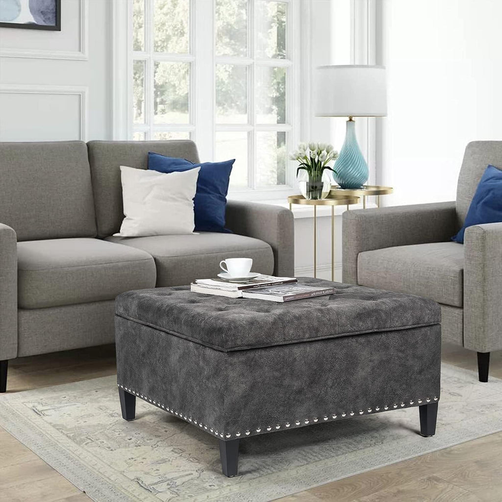 Joveco 30' Large Square Storage Ottoman Bench,Tufted Upholstered Coffee Table,Oversized Ottoman with Storage for Living Room Bedroom