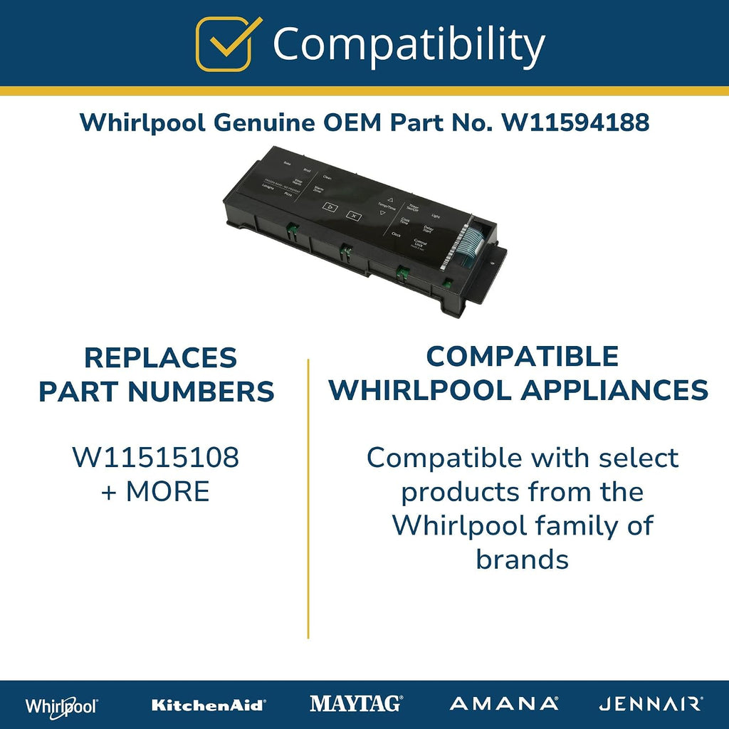 Whirlpool W11594188 Genuine OEM Range Oven Control Board Replacement Part - Replaces W11515108