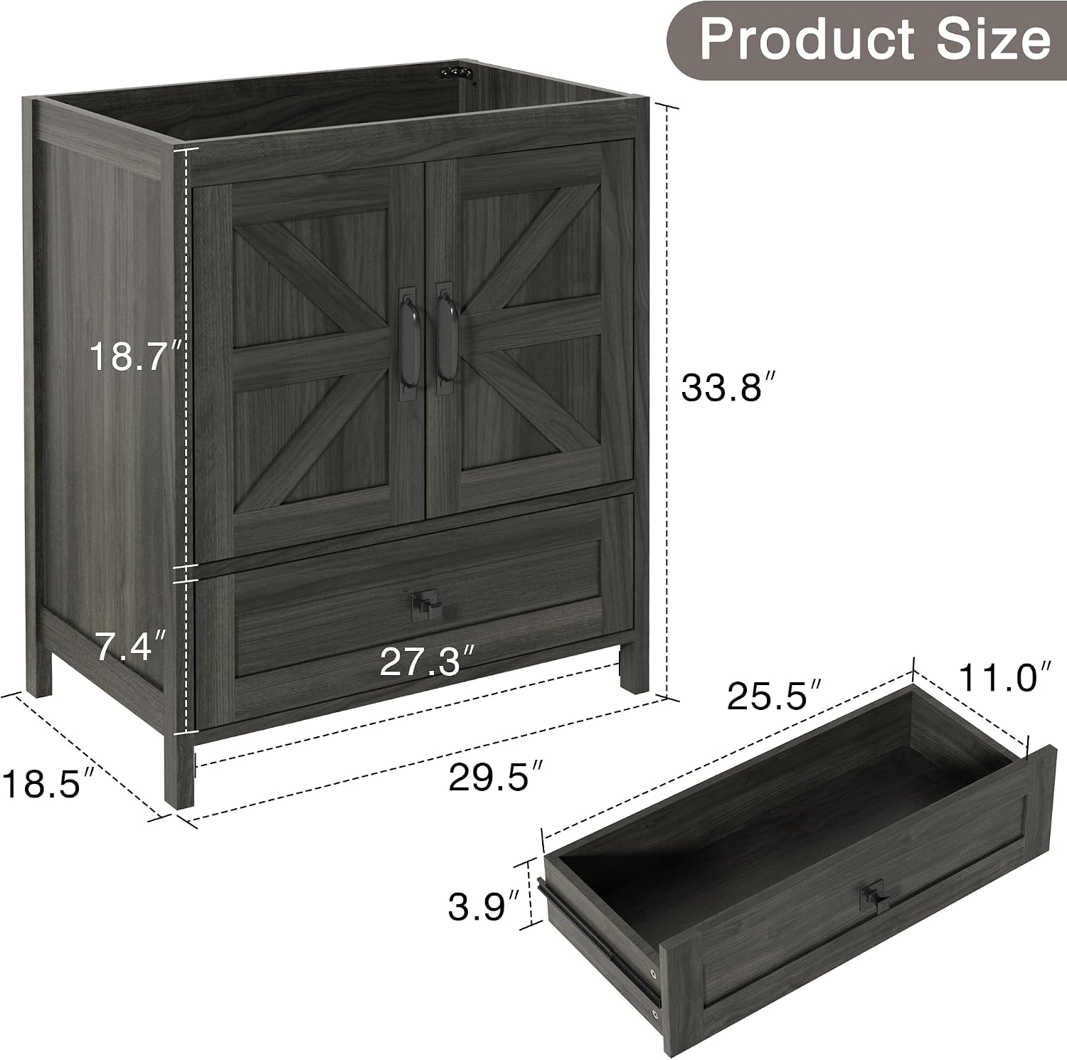 KIGOTY 30 Inch Farmhouse Bathroom Vanity Without Sink, Wooden Bathroom Storage Cabinet Without Countertop, Freestanding Bathroom Cabinet with 2 Doors and 1 Drawer