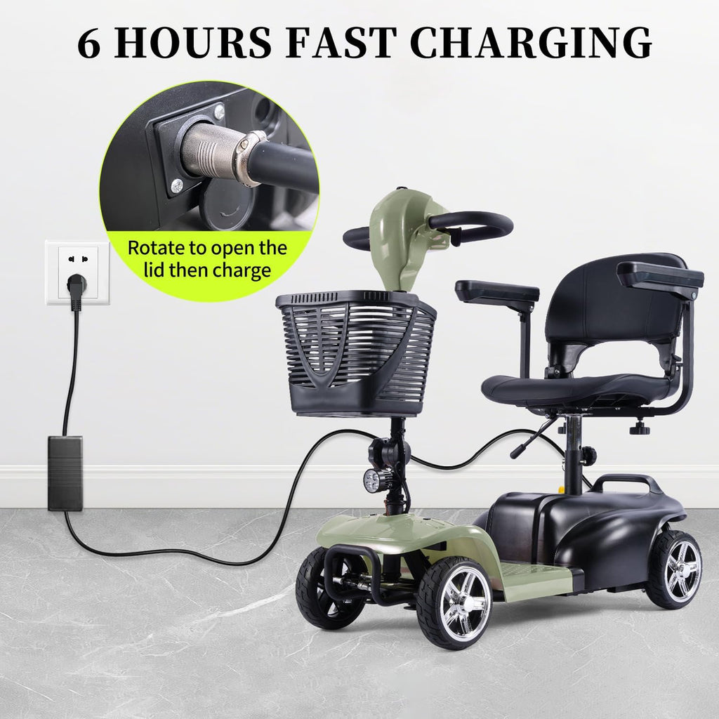 SAYYEAH 4 Wheels Mobility Scooter for Adults&Seniors, Max Speed:6mph, Mobility Scooter for Travel, with LED Headlights and Basket, Charger Included, (Purple/red/Blue/Silver) (Green)