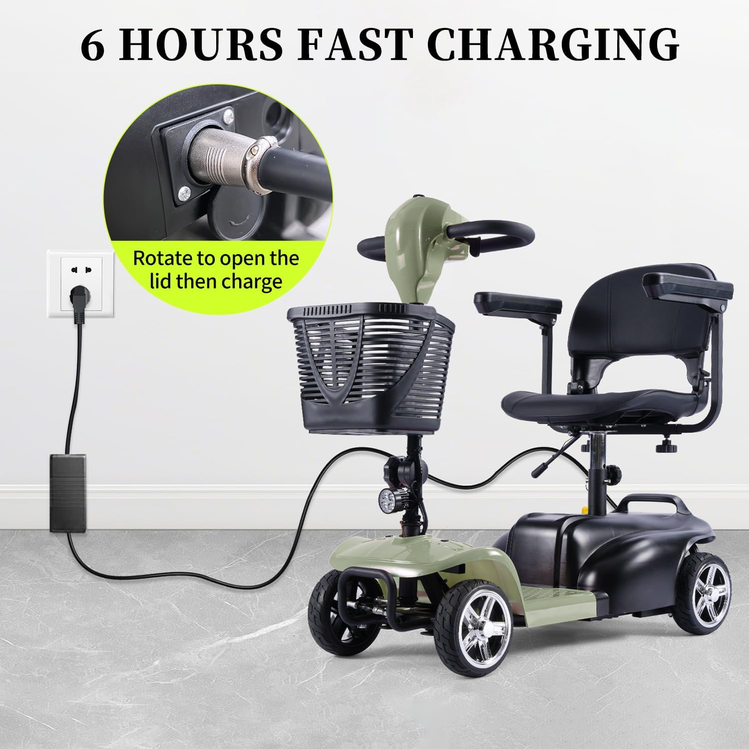 SAYYEAH 4 Wheels Mobility Scooter for Adults&Seniors, Max Speed:6mph, Mobility Scooter for Travel, with LED Headlights and Basket, Charger Included, (Purple/red/Blue/Silver) (Green)