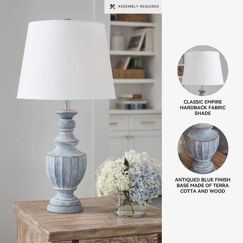 Signature Design by Ashley Cylerick Vintage Terra Cotta and Wood Table Lamp with 3-Way Switch, Blue