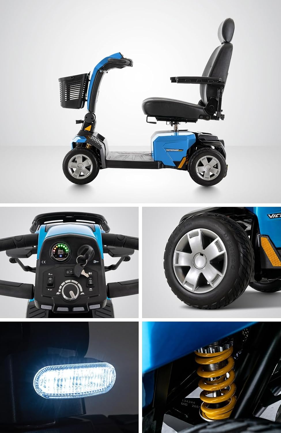 Pride Victory LX Sport + Accessories, Heavy Duty 4 Wheel Mobility Scooter for Adults and Seniors, Comfrot High Back Seating, 400 lb Capacity, LED Lighting, CTS Suspension, 8.6 MPH, Extended Warranty