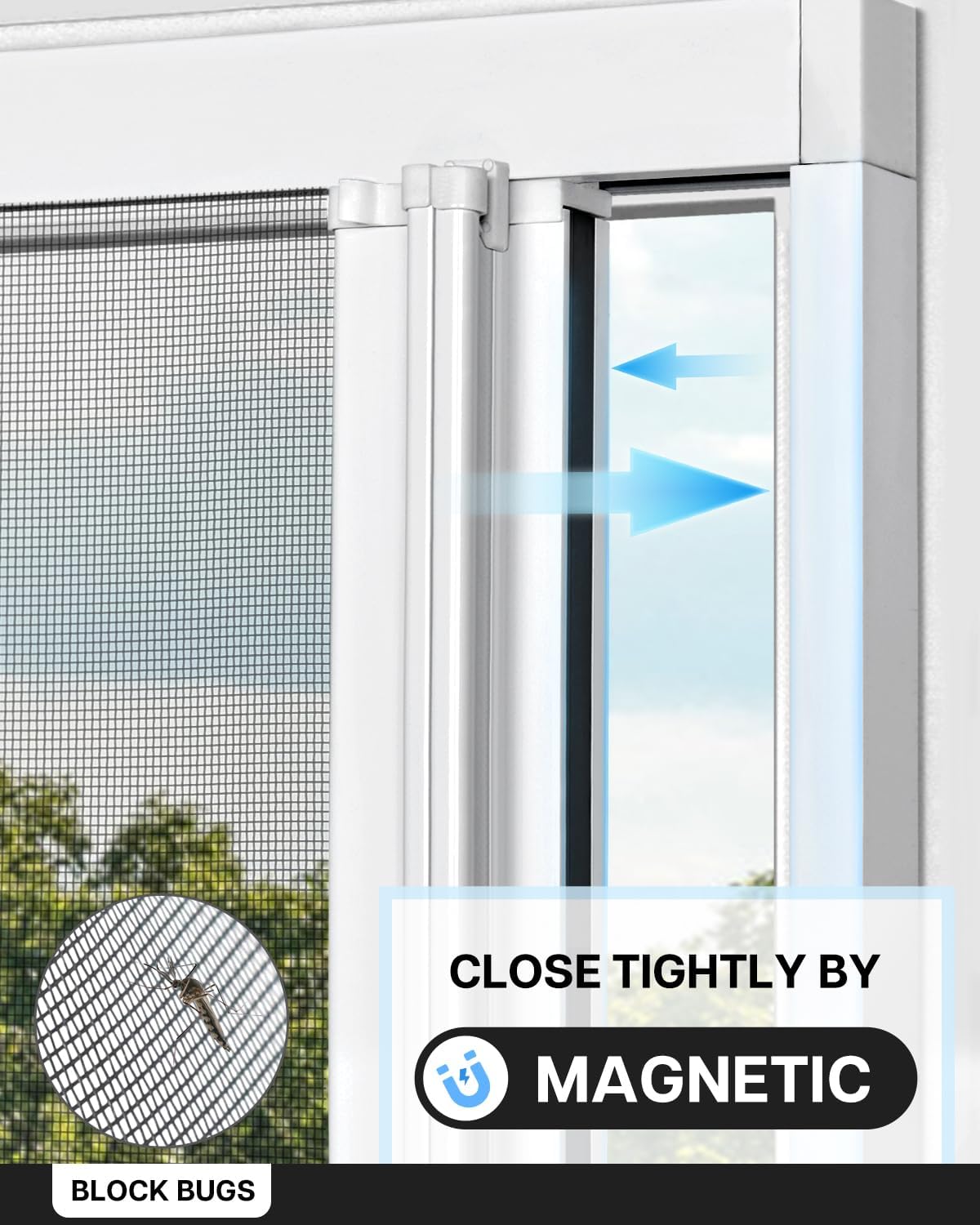 Paramondo Retractable Screen for Single Doors - Self-Stop Sliding Patio Screen with Aluminum Frame & Fiberglass Mesh, White, Size 34 5/8' W x 81 3/8' H