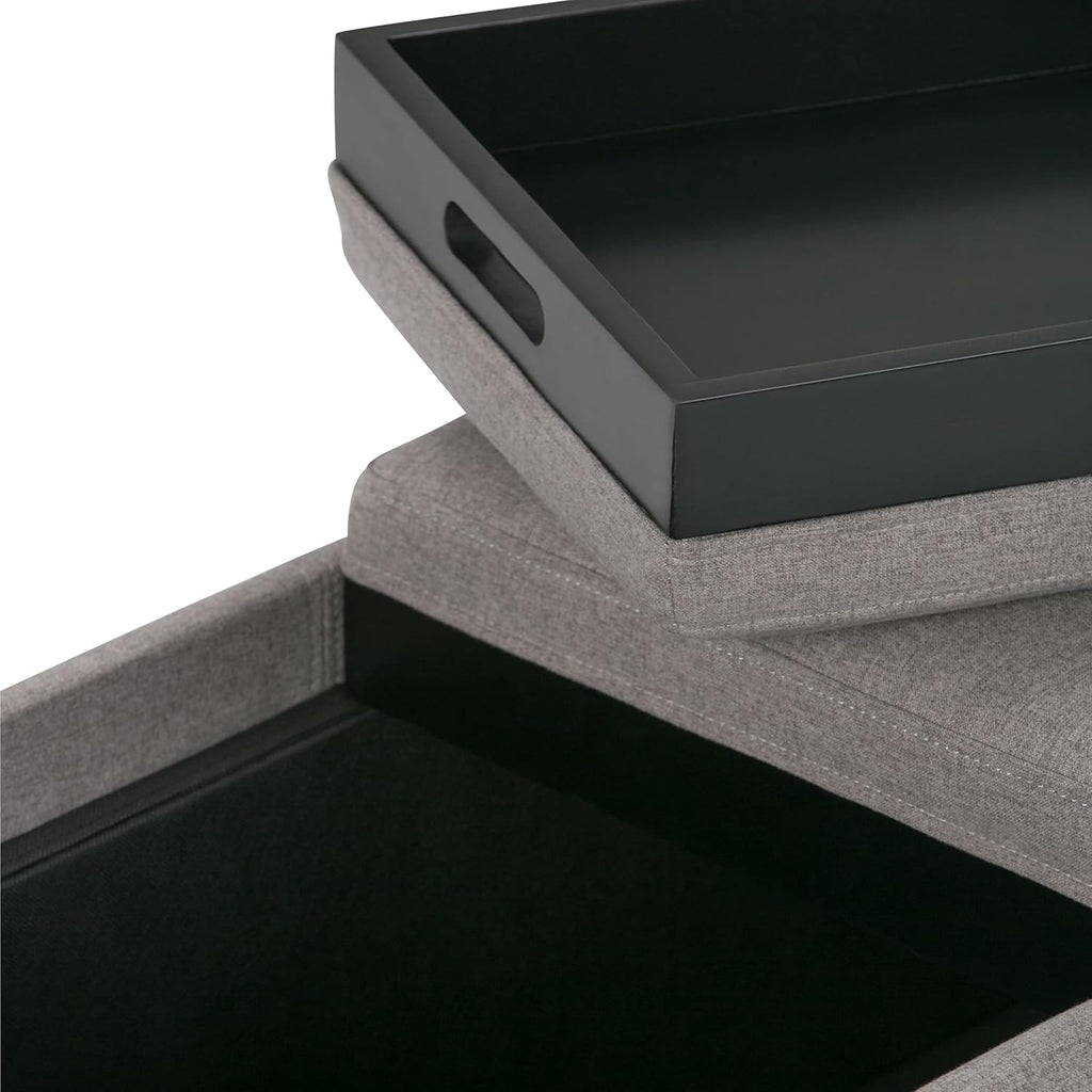 SIMPLIHOME Avalon Storage Ottoman - 42 inch Wide Upholstered Linen Look Fabric Rectangular Flip-Top Ottoman in Cloud Grey, Contemporary Coffee Table Ottoman for Living Room with Hidden Storage