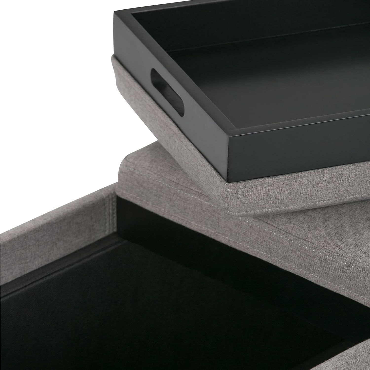 SIMPLIHOME Avalon Storage Ottoman - 42 inch Wide Upholstered Linen Look Fabric Rectangular Flip-Top Ottoman in Cloud Grey, Contemporary Coffee Table Ottoman for Living Room with Hidden Storage