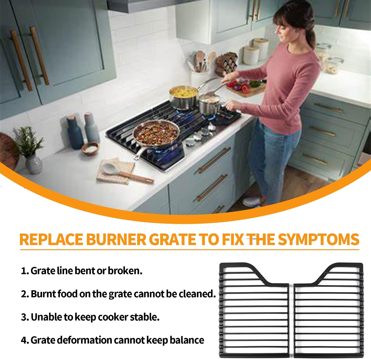 Atgestore W10594440 Burner Grate Replacement for Whirlpool Stove Parts Cast Iron Grate WCG55US0HS00 WCG51US0DS00 Whirlpool Amana Gas Range Part Surface Cooktop Stove Top Grate Kit Cookware Accessories