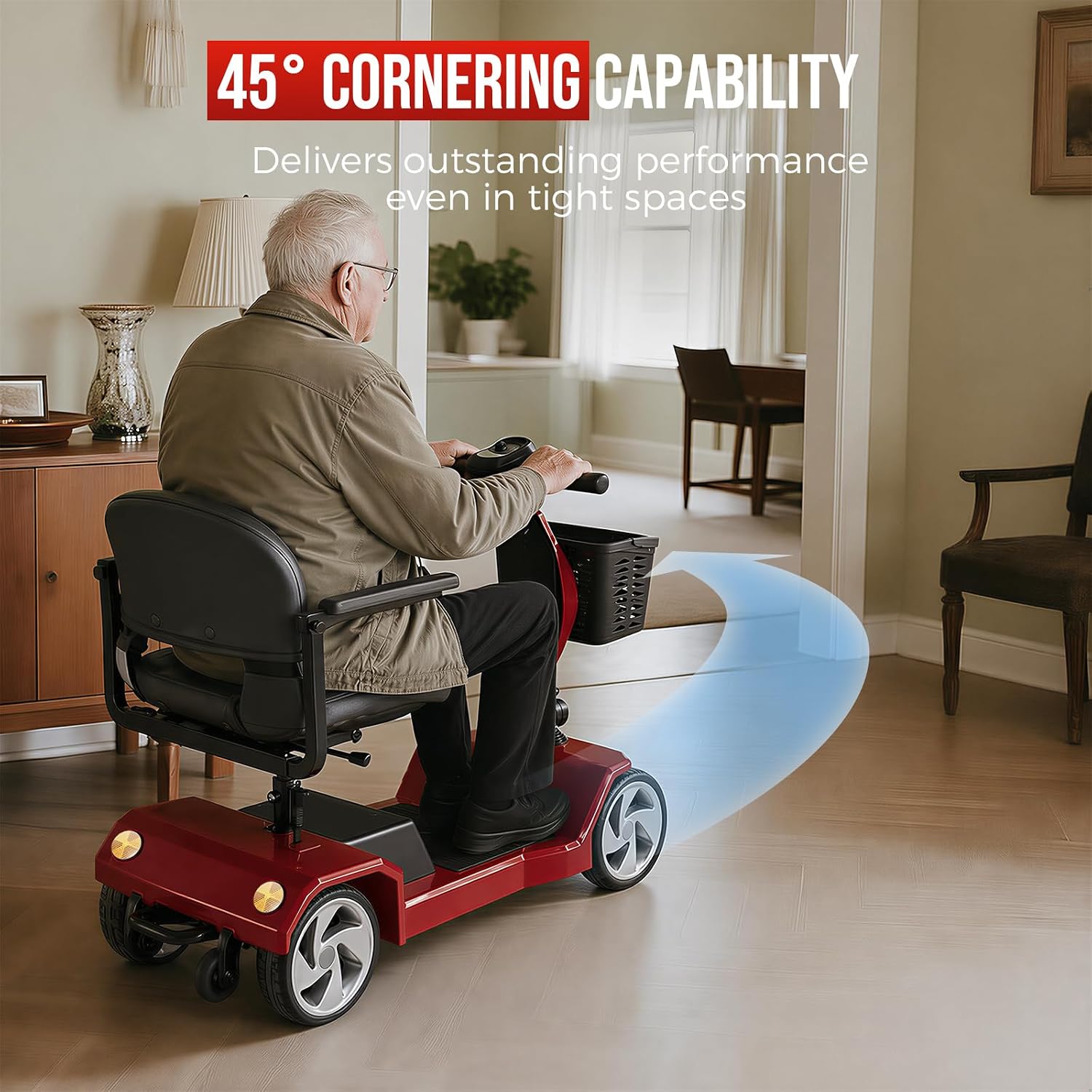 HomyKing Mobility Scooters for Seniors, 4 Wheel Foldable Mobility Scooters for Adults, Folding Travel Mobility Scooter with Seat, Electric Wheelchair, Powered Lightweight Motorized Scooter - Red