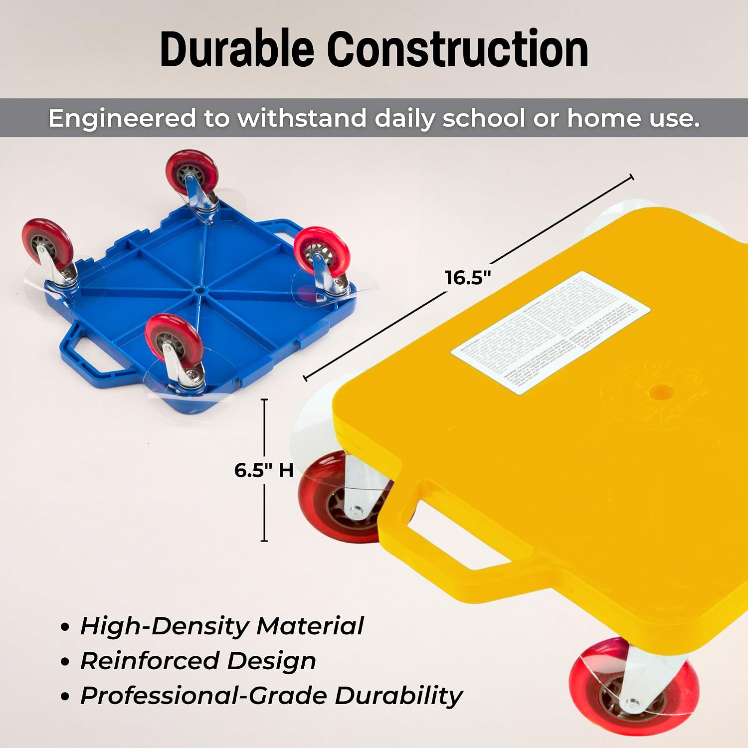Cosom Scooter Board, 16 Inch Premium Sit & Scoot Board with 4 Inch Non-Marring Performance Wheels, Double Race Bearings, & Safety Handles, Physical Education Class Equipment