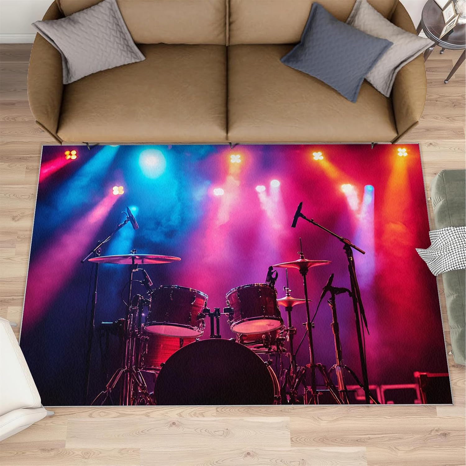 Drum Set Rugs for Music Room - 5x7 Rug, Drums Rug, Musical Instrument Washable Area Rugs for Bedroom, Musical Carpet, Boys Room Carpet - Drums Home Decor & Gift