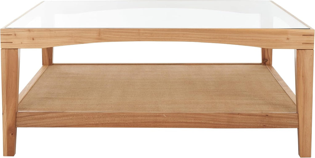 SAFAVIEH Couture Collection Nicolella Natural Solid Wood/Glass Top Square Coffee Table