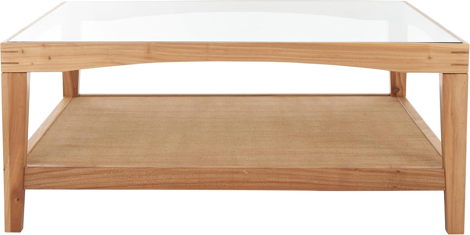 SAFAVIEH Couture Collection Nicolella Natural Solid Wood/Glass Top Square Coffee Table
