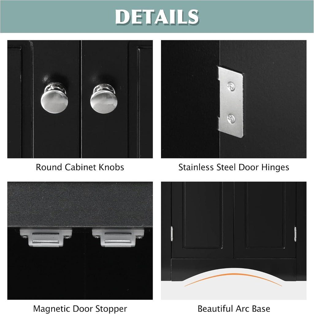 Knocbel 31.5' Height Corner Floor Storage Cabinet with Brushed Nickel Knobs, 2 Doors and Adjustable Shelves, Bathroom Pantry Corridor Free Standing Triangle Organizer Unit (Black)