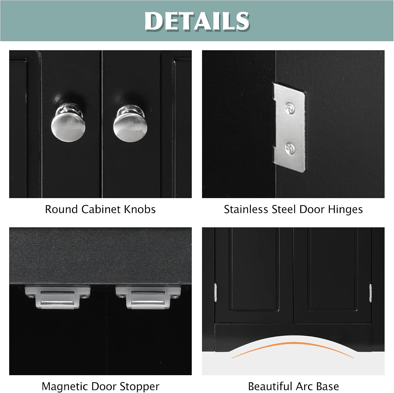 Knocbel 31.5' Height Corner Floor Storage Cabinet with Brushed Nickel Knobs, 2 Doors and Adjustable Shelves, Bathroom Pantry Corridor Free Standing Triangle Organizer Unit (Black)