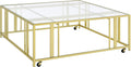 Coaster Home Furnishings - Adri - Square Glass Top Coffee Table with Geometric Base and Mobile with Rolling Casters - Contemporary - Living Room - Matte Brass - 710188