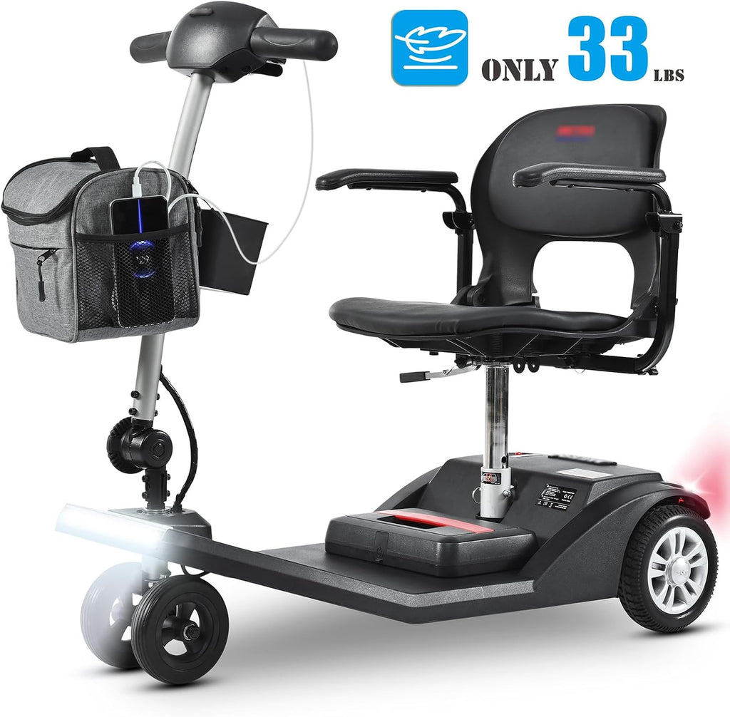Mobility Scooters for Seniors & Adults 350 Lb Weight Foldable,All-Terrain 4-Wheel Powered Scooter,Lightweight Portable Folding Design,Disability Electric Wheelchair,w/Led Lights,15Miles,Black