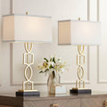 360 Lighting Evan Modern Table Lamps 28 1/4' Tall Set of 2 Gold Metal Geometric Frame White Curved Rectangular Shade for Living Room Bedroom House Bedside Nightstand Home Office Family