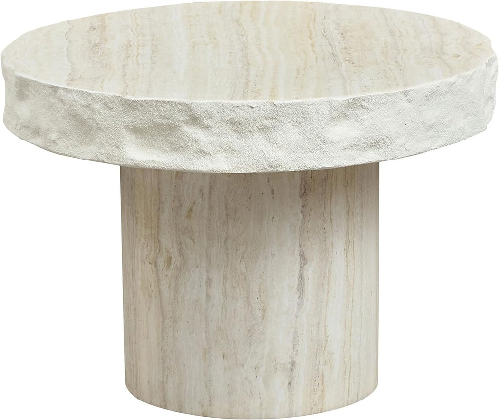 JUSTONE 23.82 Inch Faux Mars Textural Round Coffee Table, No Assembly Required, Beige Accent Table for Living Room & Apartment