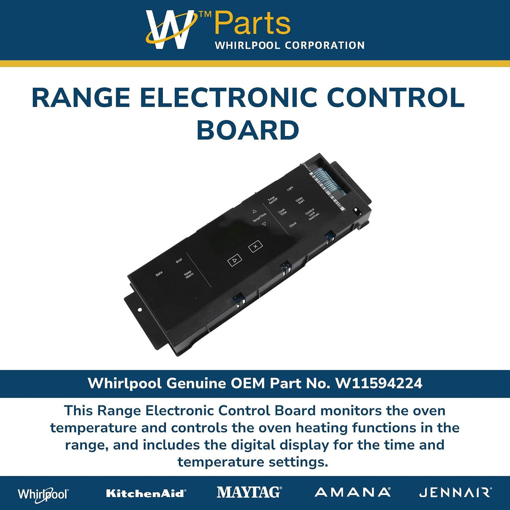Whirlpool W11594224 Genuine OEM Range Electronic Control Board Replacement Part - Replaces W11432568, W11511589, W11528352, and W11536412