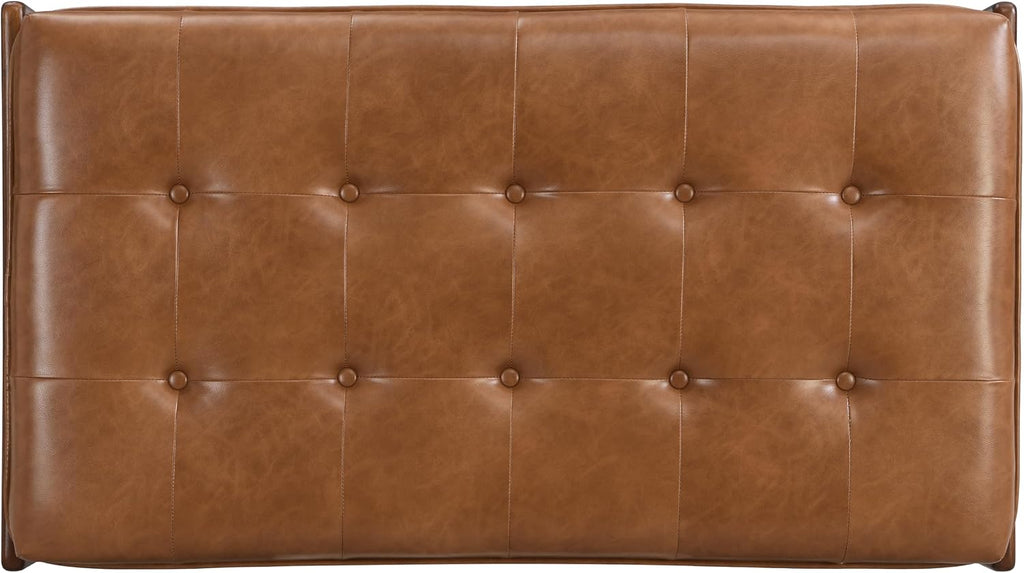 Merax 48.4' Rectangle Tufted Upholstered Cocktail Ottoman, Leather Ottoman Coffee Table,PU Leather Ottoman for Living Room, Bedroom, Office, Brown