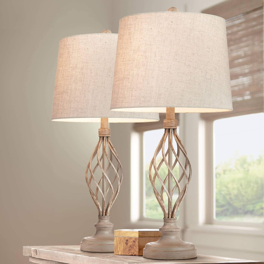 Franklin Iron Works Annie Modern Industrial Table Lamps 28' Tall Set of 2 Weathered Sand Iron Cream Tapered Drum Shade for Bedroom Living Room House Home Bedside Nightstand Office Entryway Family