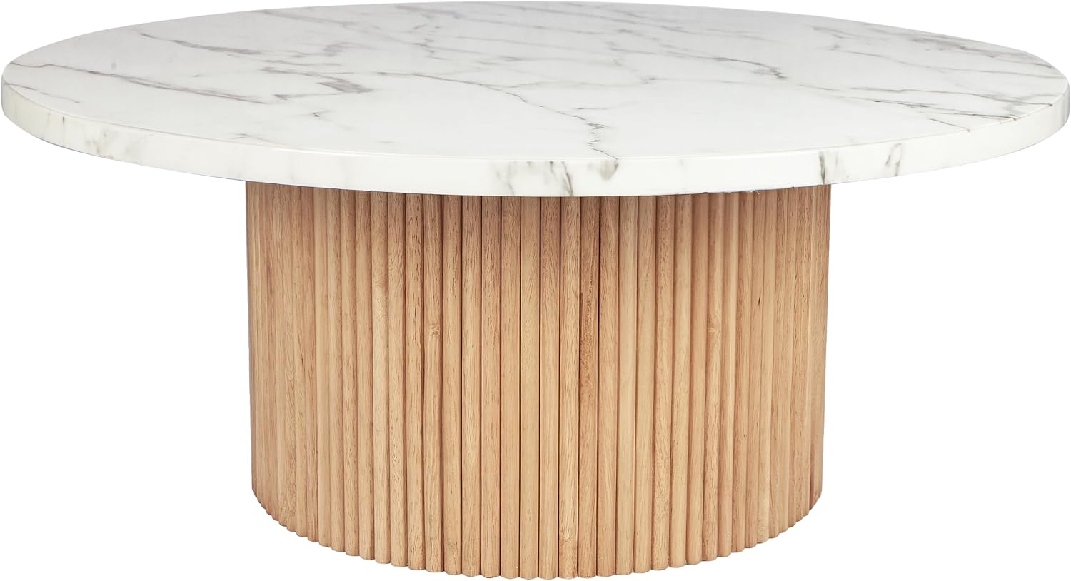Round Coffee Table, 36' Coffee Tables for Living Room, Rustic Wood Base and Marble Desktop with Modern Design Home Furniture Circle Faux Marble+Wood Accent Center Table for Home, Office, Cafe