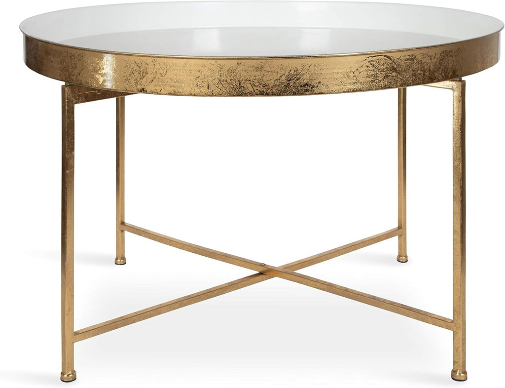 Kate and Laurel Celia Modern Glam Round Metal Coffee Table, 28.25' x 28.25' x 19', White and Gold Leaf, Chic Sophisticated Accent Table