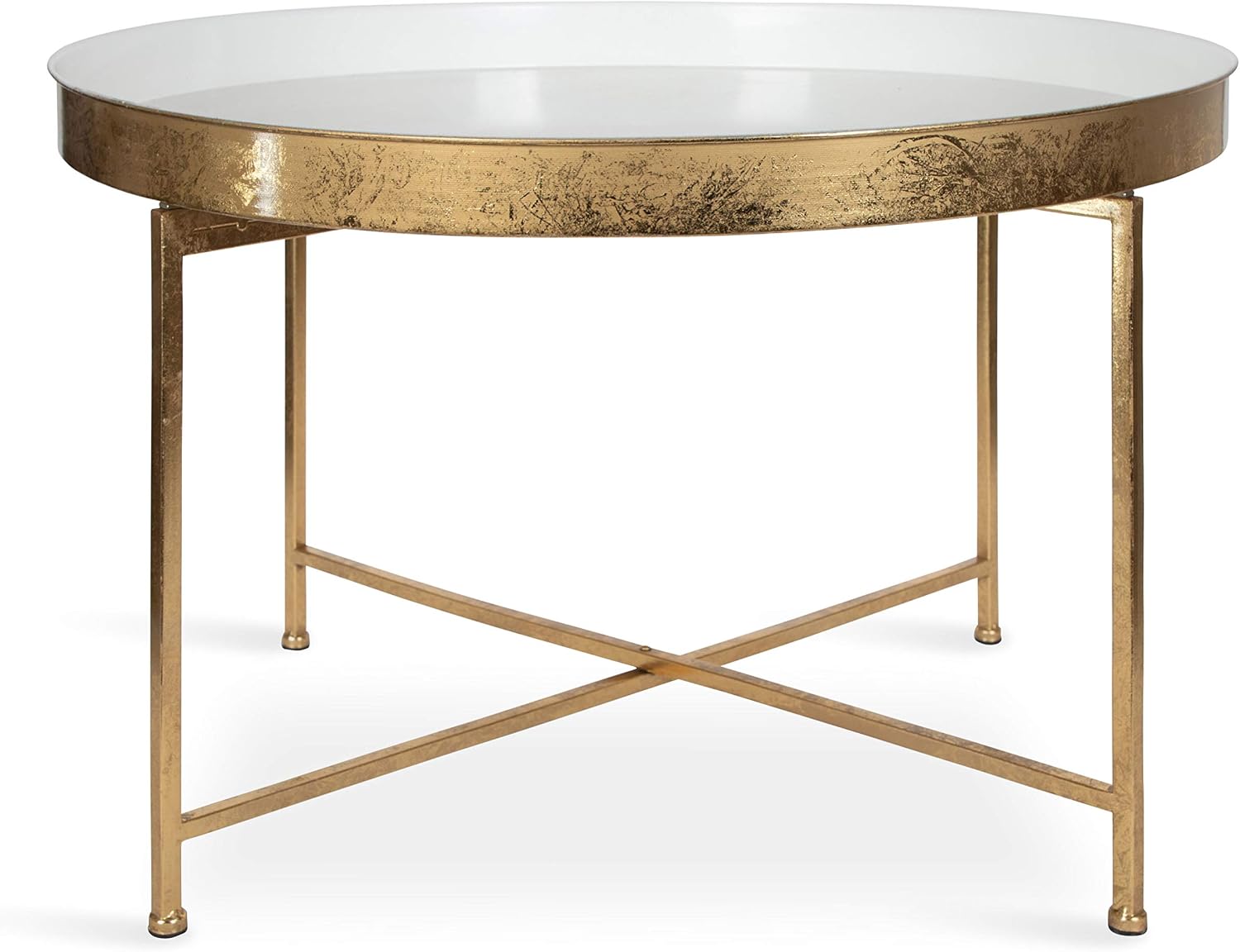 Kate and Laurel Celia Modern Glam Round Metal Coffee Table, 28.25' x 28.25' x 19', White and Gold Leaf, Chic Sophisticated Accent Table