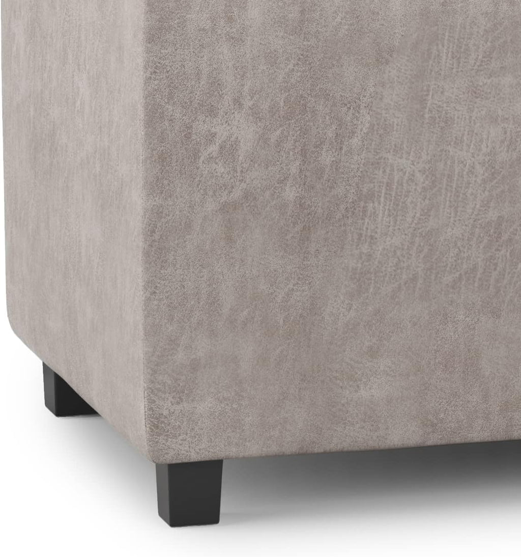 SIMPLIHOME Avalon Storage Ottoman - 42 inch Wide Upholstered Vegan Leather Rectangular Flip-Top Ottoman in Distressed Grey Taupe, Contemporary Coffee Table Ottoman for Living Room with Hidden Storage