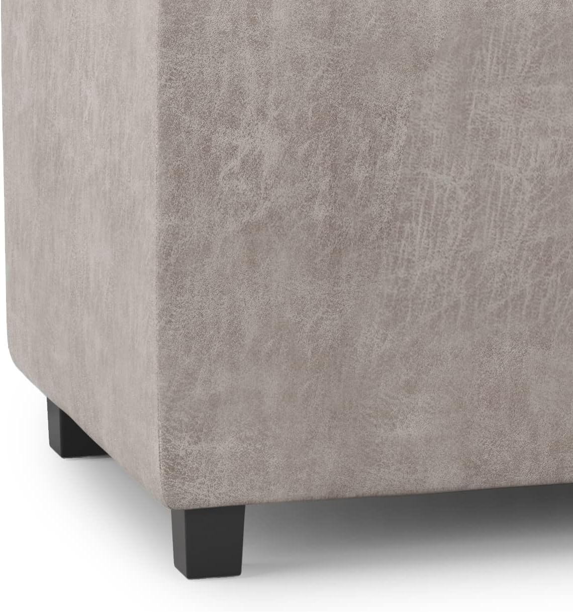 SIMPLIHOME Avalon Storage Ottoman - 42 inch Wide Upholstered Vegan Leather Rectangular Flip-Top Ottoman in Distressed Grey Taupe, Contemporary Coffee Table Ottoman for Living Room with Hidden Storage