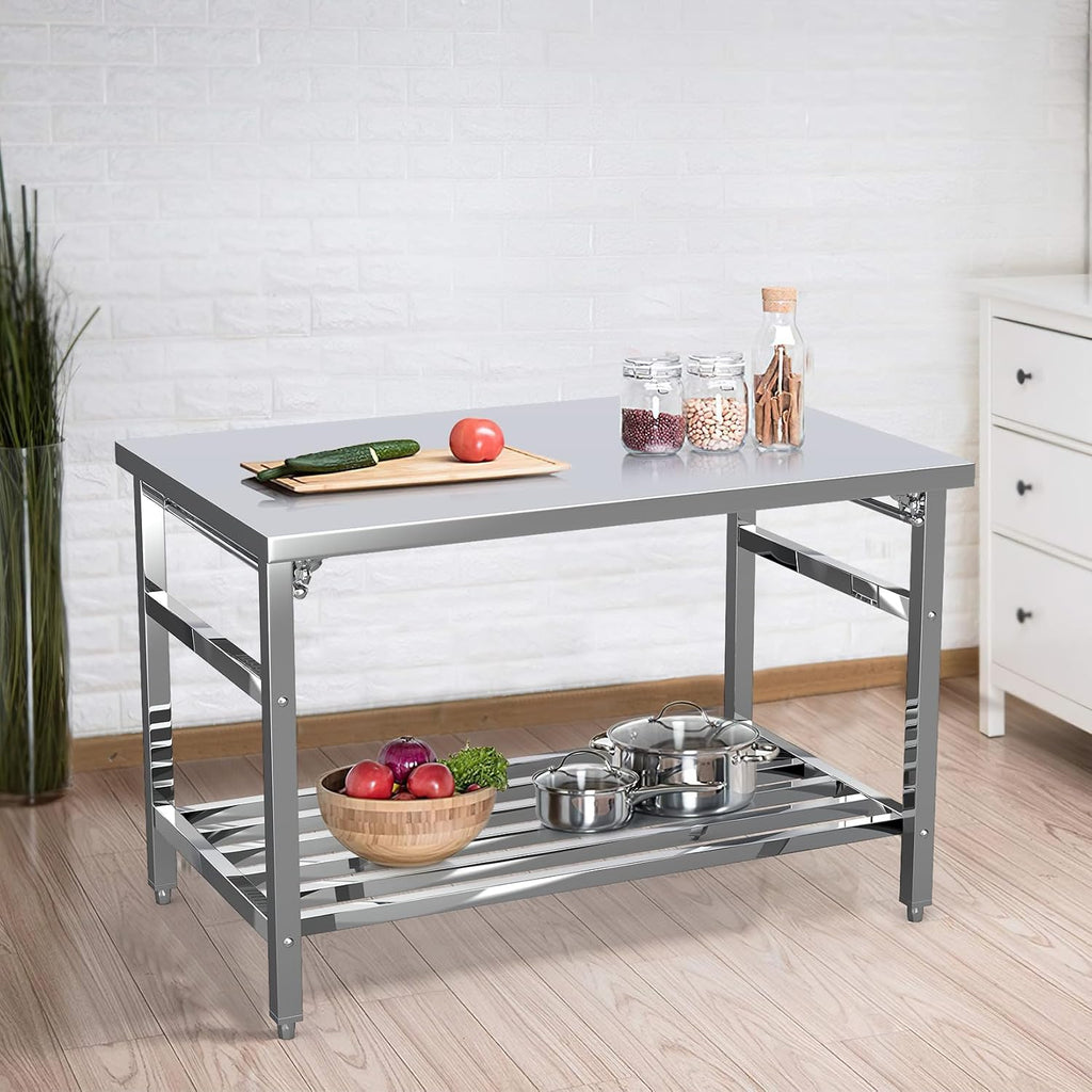Garvee 48x30 in NSF Stainless Steel Folding Table – Heavy-Duty Commercial Prep Table for Kitchen, Restaurant & Home, 500 LBS Capacity with Adjustable Undershelf, Easy to Assemble