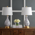 SAFAVIEH Lighting Collection – Avi Scroll Set of 2 Blue & White Chinoiserie Table Lamps, 28-Inch Ceramic Lamps for Bedroom, Living Room, Home Office (TBL4148A-SET2)