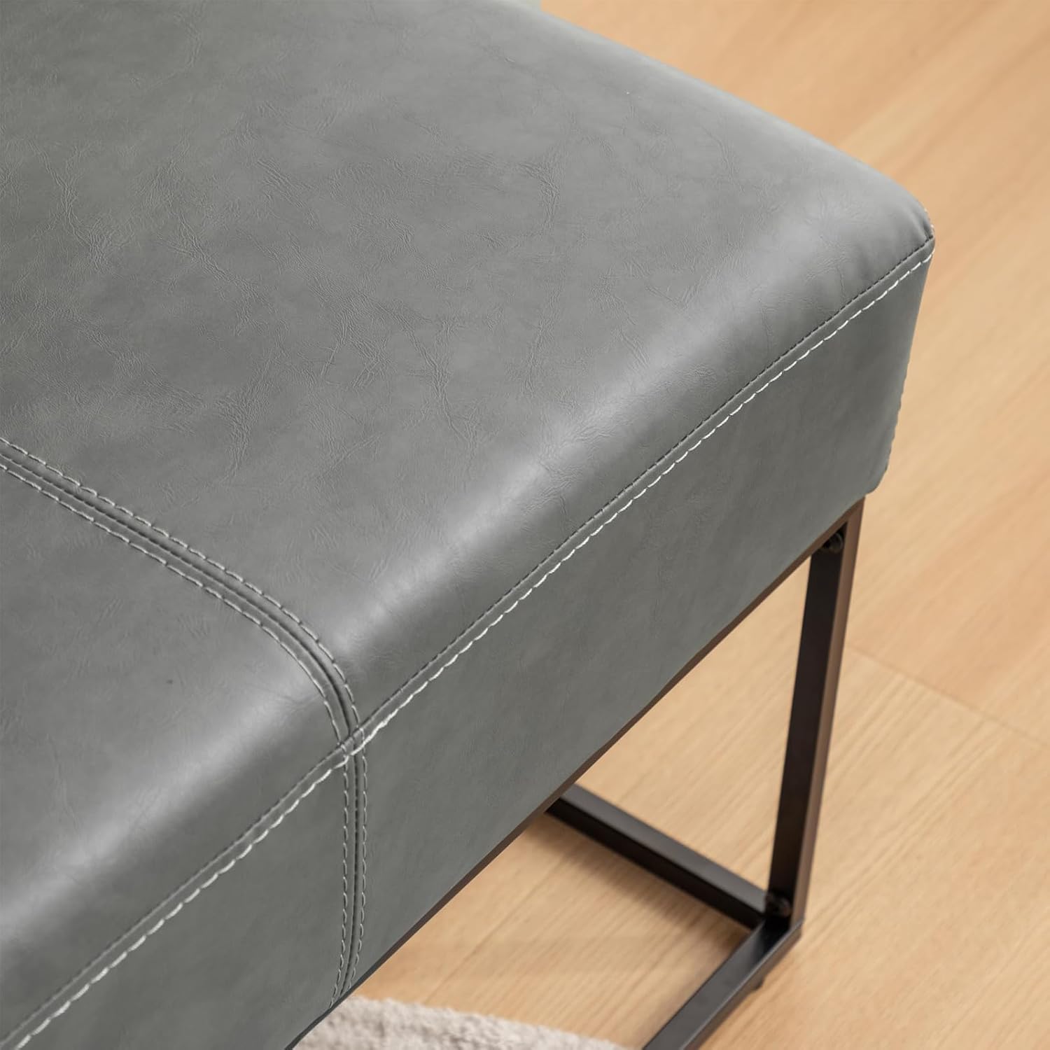Modern Square Coffee Table, Farmhouse Ottoman for Living Room, Large Vintage Leather Coffee Tables with Leather Upholstered Padded Seat [Square, Vintage Gray, 30'']