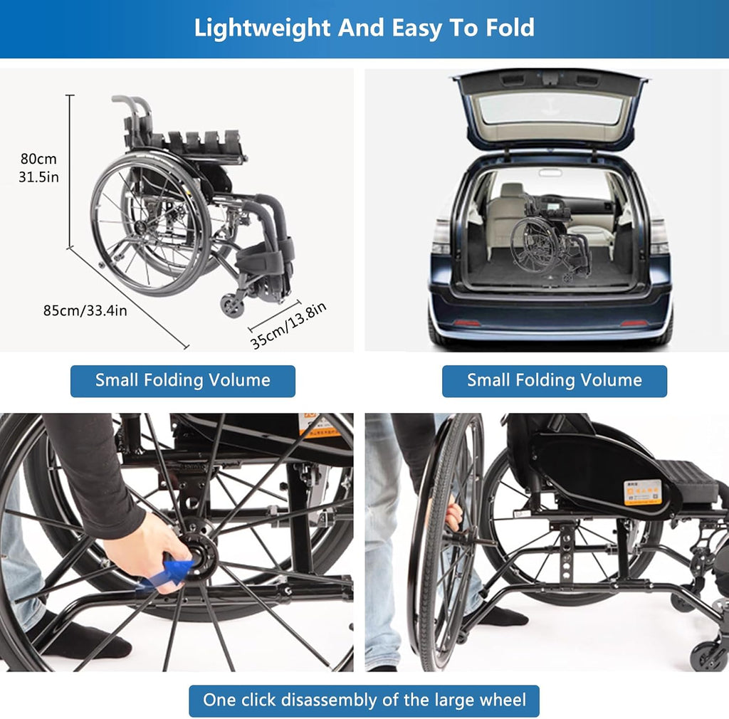 Lightweight Sports Wheelchair,Aluminum Alloy Wheelchair,Sports Folding Transport Wheelchair,Adult Self-propelled Portable Wheelchair,Handbrakes Quick Release Rear Wheels Anti-Tip Wheels(Black,38cm/15i