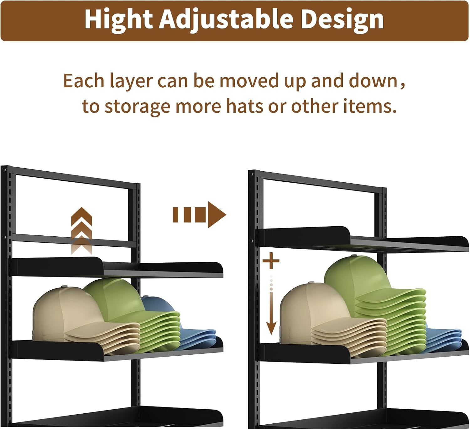 6 Tier Large Hat Rack Stand, Adjustable Baseball Cap Storage Rack with 6 Plate Tray, Heavy-Duty Metal Hat Display Stand for 180 Baseball Hat, Home and Commercial Use