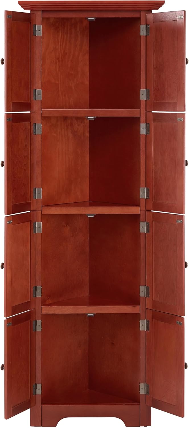 Tall Corner Bookcase Storage Cabinet with Doors and 4 Shelves, Freestanding Triangle Cabinet for Living Room, Kitchen, Office, Small Space, Floor Corner Storage Rack (Cherry2)