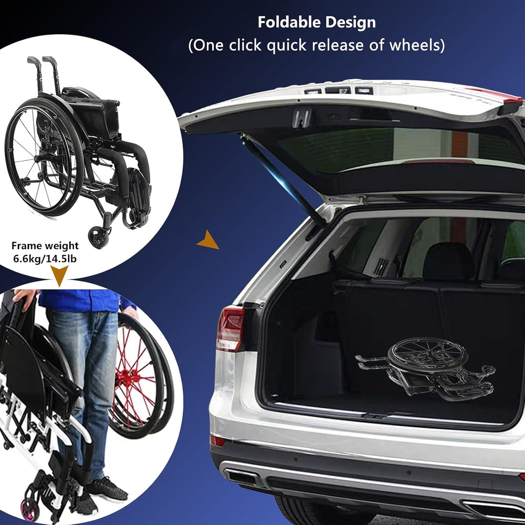 Wheelchairs for Adults,Sports and Leisure Wheelchairs,Portable Manual Wheel Chair,Folding All-Terrain Ultra Lightweight Wheelchair,Self-propelled Transport Wheelchairs(Seat Width 42cm/16.5in,Blue)