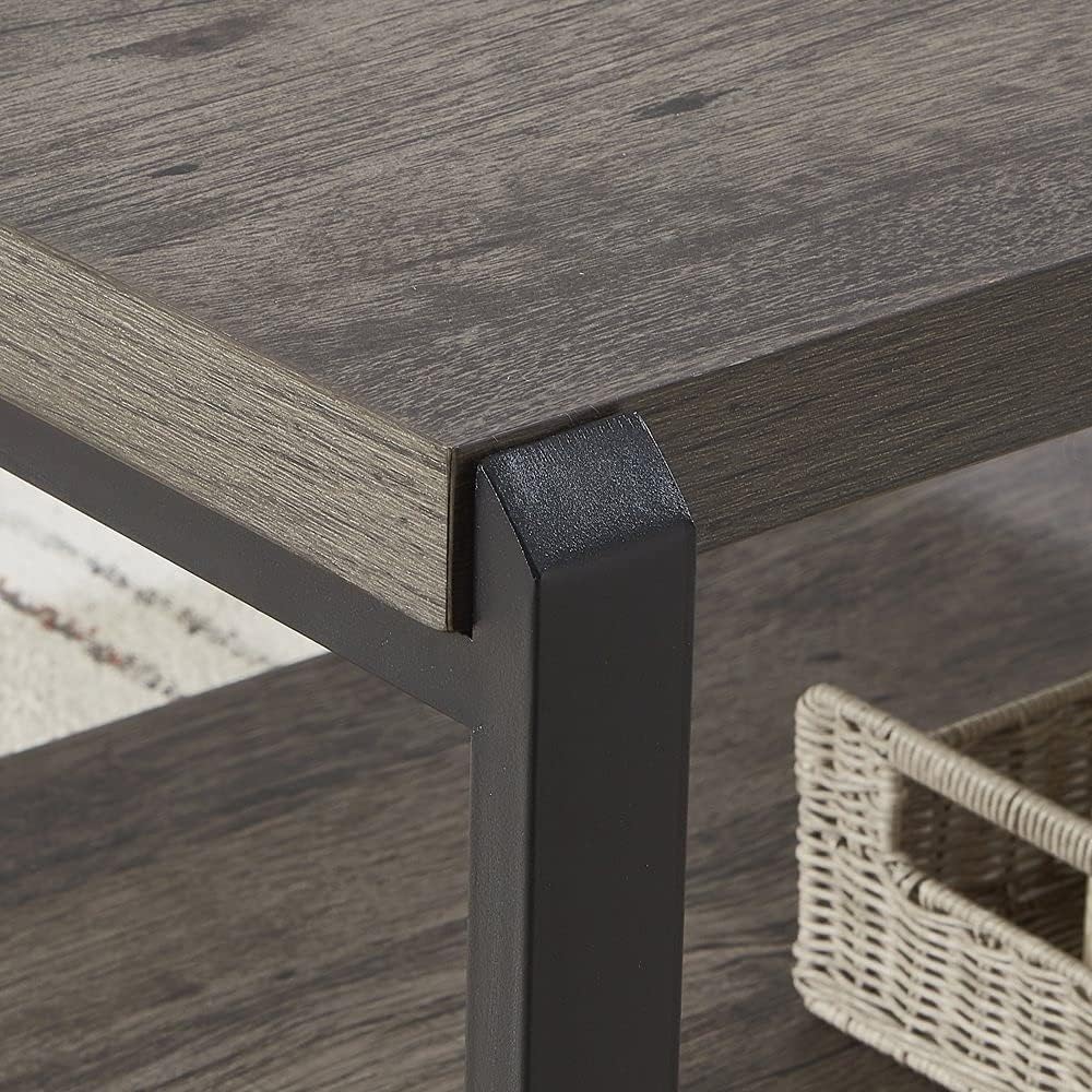EXCEFUR Coffee Table with Storage Shelf, Rustic Wood and Metal Cocktail Table for Living Room, Grey