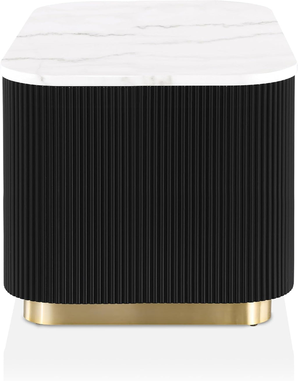 Furniture of America Beryl Modern Square White Genuine Marble Top End Table with Fluted Pedestal Base and Gold Stainless Steel Accent, Low Profile Table for Living Room, Home Office, Black