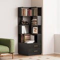 Corner Bookshelf with Drawers,66.9' L Shaped Tall Bookshelf and Bookcase,5 Tier Corner Bookcase with Storage Display Shelf Stand for Home Office, Study,Living Room, Bedroom (Black-Corner Bookshelf)