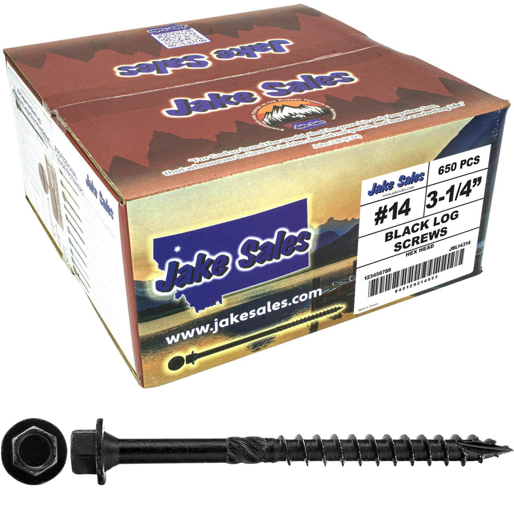 Jake Sales #14 X 3-1/4' Heavy Duty Black Timber/Log/Landscaping Wood Screws - Exterior Coated Heavy Duty Screws. 1 x Full Box - 650 Screws