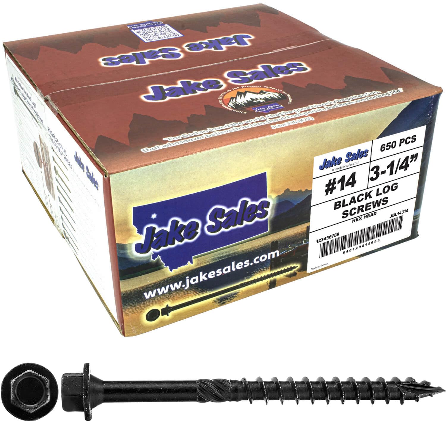 Jake Sales #14 X 3-1/4' Heavy Duty Black Timber/Log/Landscaping Wood Screws - Exterior Coated Heavy Duty Screws. 1 x Full Box - 650 Screws