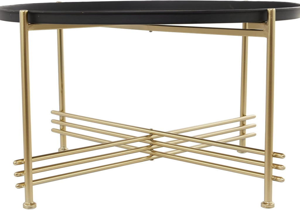 Deco 79 Metal Living Room Coffee Table Tray Top Table with Gold X-Shaped Base, Center Table 33' x 33' x 19', Black