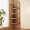 4 Tier Corner Shelf, Rattan Display Shelves with Solid Wood Frame, Bookshelf Stand for Living Room, Bedroom, or Office(Natural)