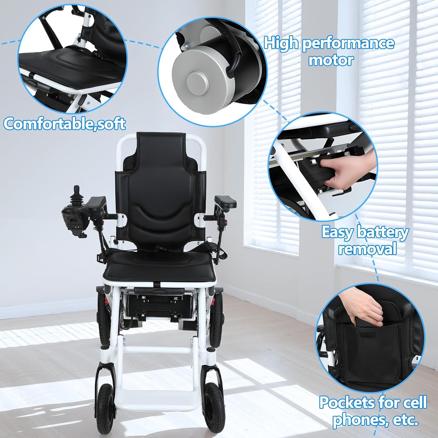 Lightweight Folding Electric Wheelchair for Adults, Portable Mobility Scooter with 500W Motor, 12-Mile Range & Airline Approved Design White US B