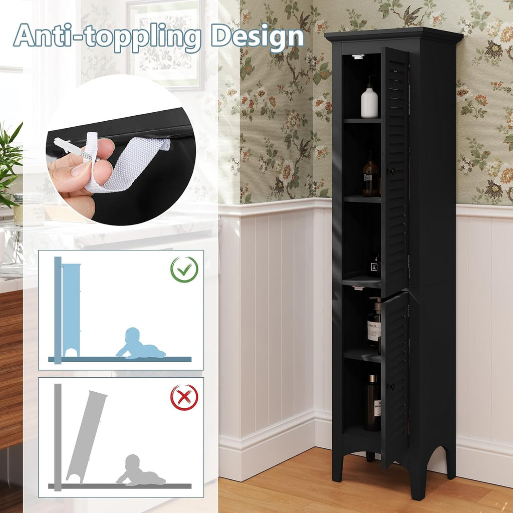 Giantex 63' Tall Bathroom Cabinet, Narrow Floor Cabinet w/ 2 Louvered Doors & Adjustable Shelf, Elevated Legs & Anti-toppling Design, Freestanding Storage Organizer for Bathroom, Living Room, Kitchen