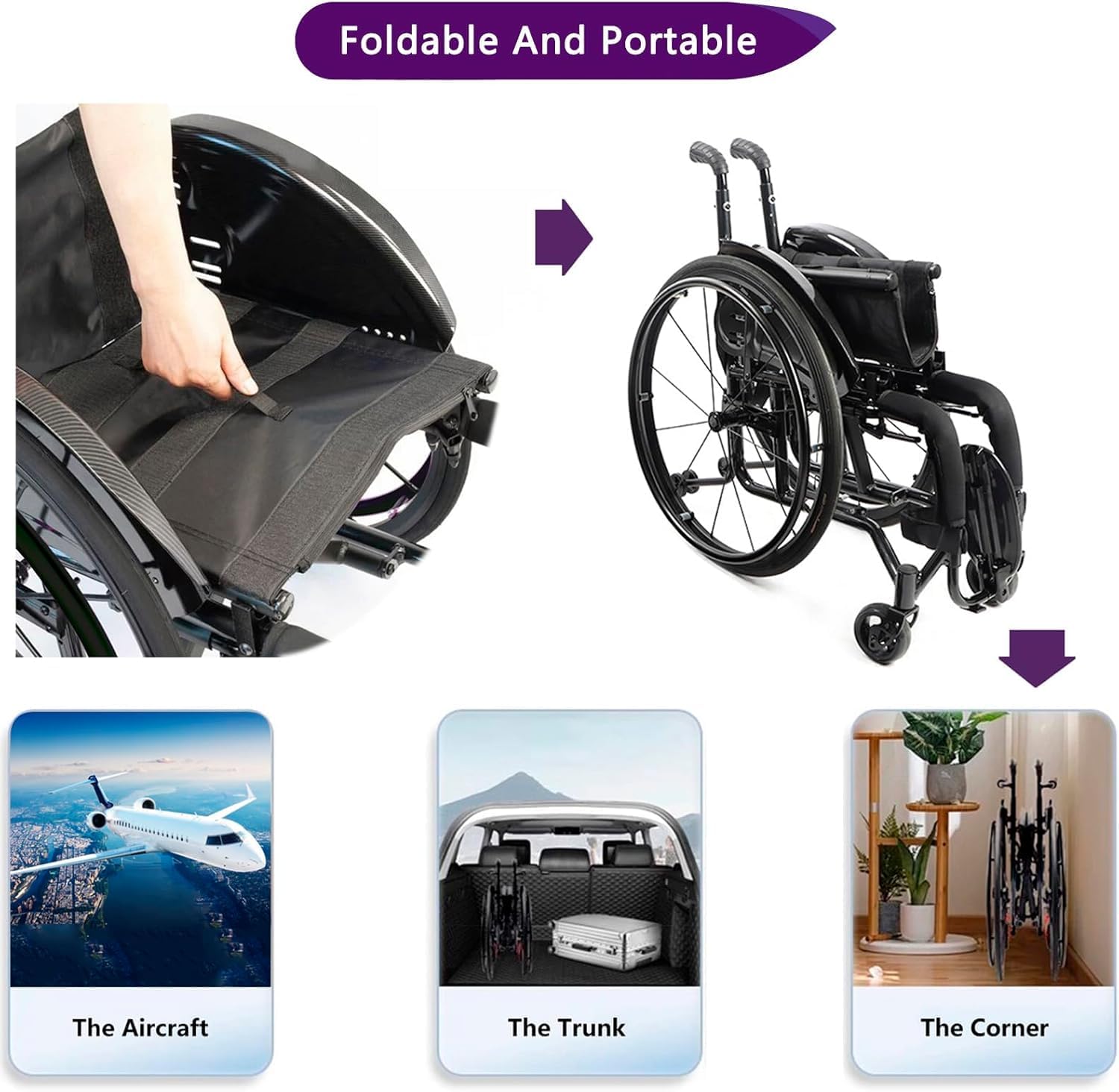 Sports Wheelchair For Adult,Lightweight Foldable All Terrain Sports Wheelchair,Self-propelled Manual Wheelchair With Handbrakes,Transport Wheelchairs With Anti-Tipper,for Teenagers, Adults, Seniors(Pu