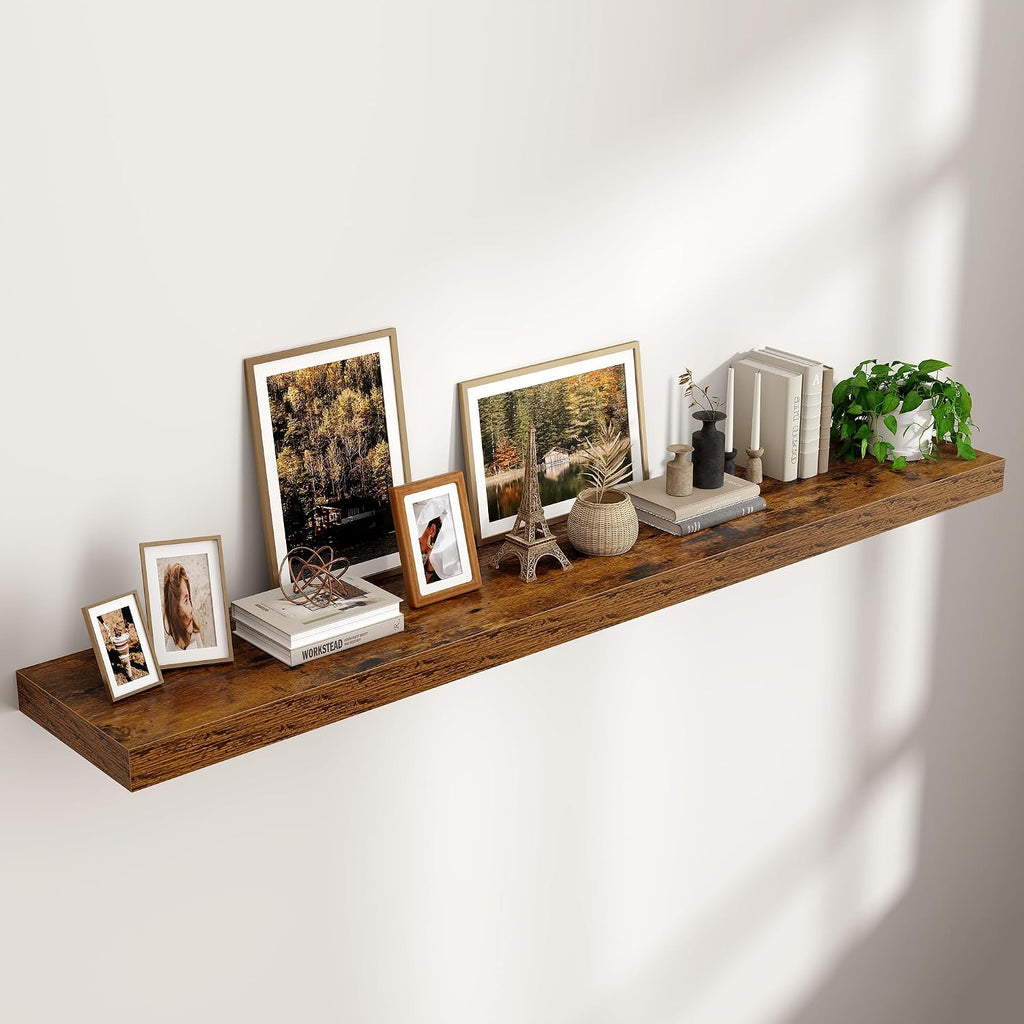 Floating Shelf for Wall 71 inch Long, Engineered Wood Large Wall Shelves with Invisible Brackets for Living Room Bedroom Bathroom Office Kitchen Decor and Storage, Rustic Brown Finish, Set of 1