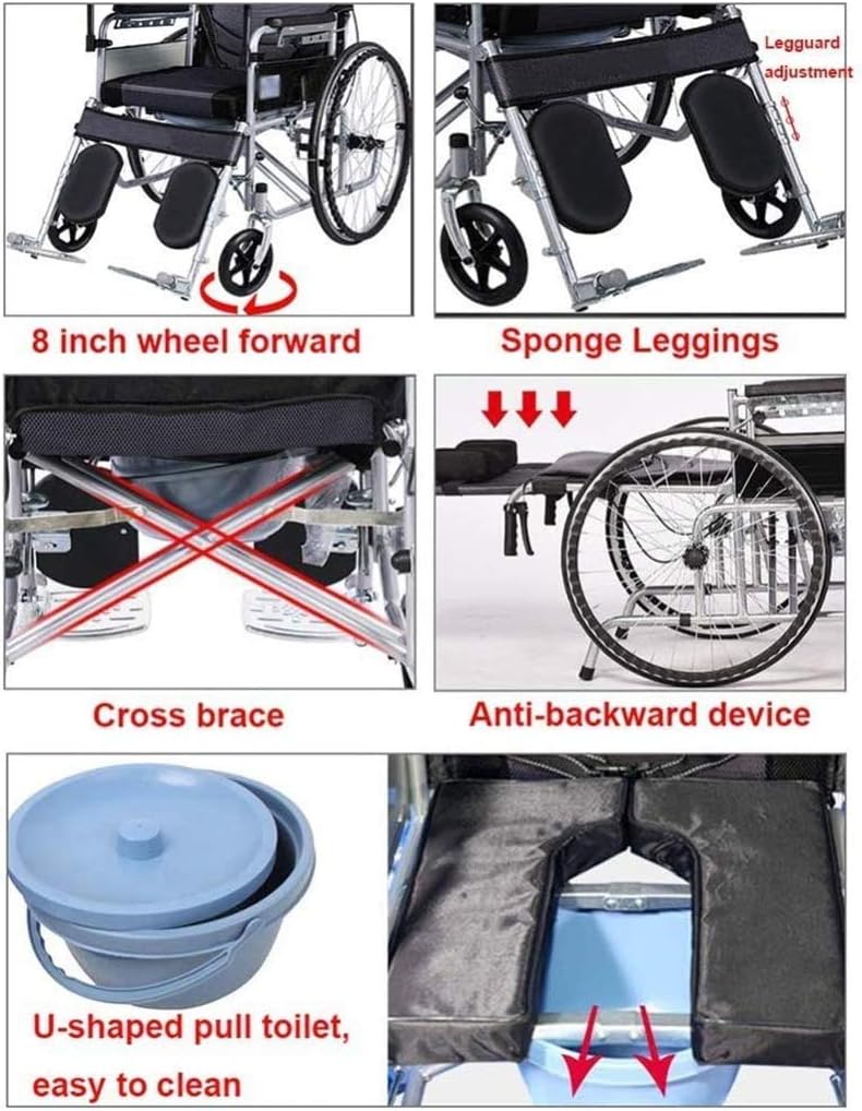Wheelchair Self-Propelled, High Back Foldable Aluminum Alloy Manual with Dinner Board and Potty Non-Pneumatic Tire Double Brake Disabled/Elderly Push Scooter,Portable