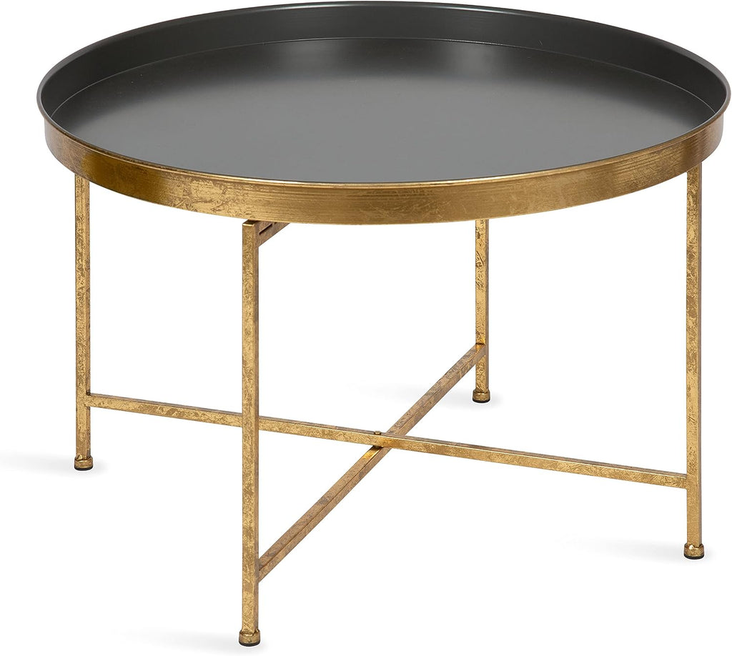 Kate and Laurel Celia Modern Coffee Table; 28 x 28 x 19; Gray and Gold; Glamorous Folding Metal Table for Storage and Display